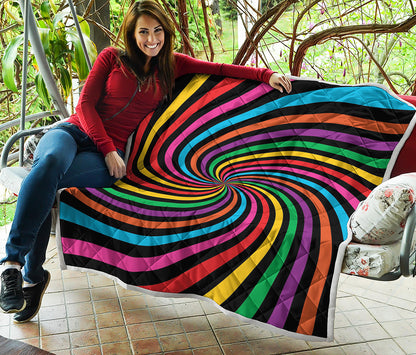 Rainbow Psychedelic Swirl Print Quilt