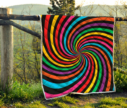 Rainbow Psychedelic Swirl Print Quilt