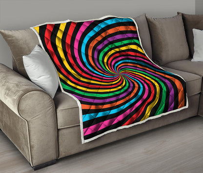 Rainbow Psychedelic Swirl Print Quilt