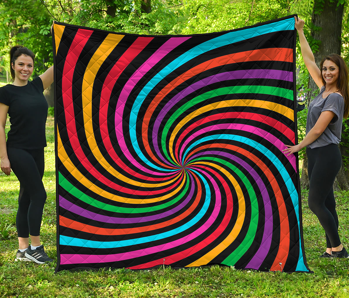 Rainbow Psychedelic Swirl Print Quilt