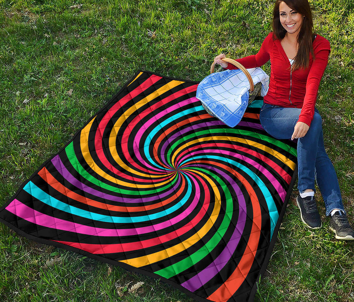 Rainbow Psychedelic Swirl Print Quilt
