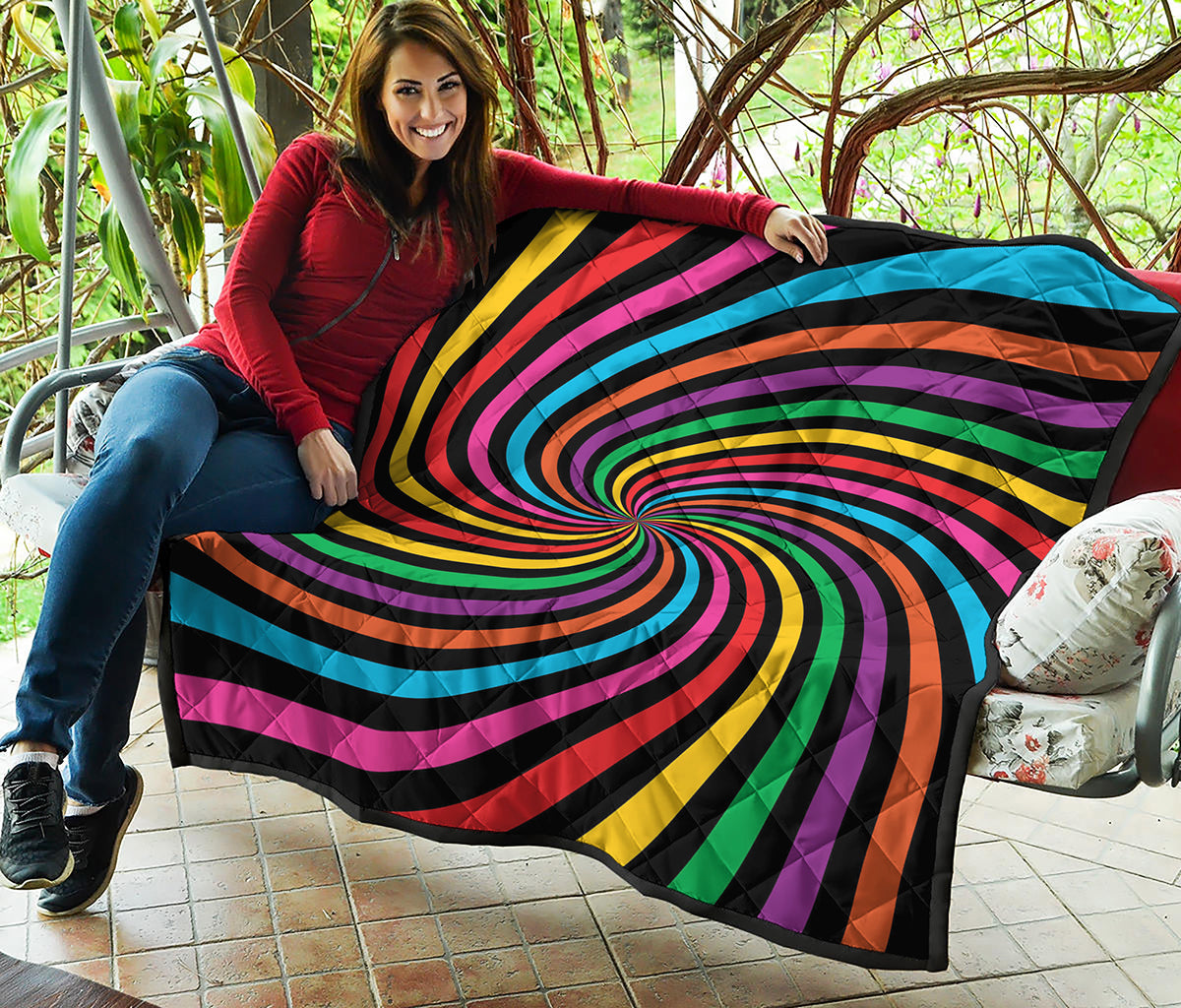 Rainbow Psychedelic Swirl Print Quilt