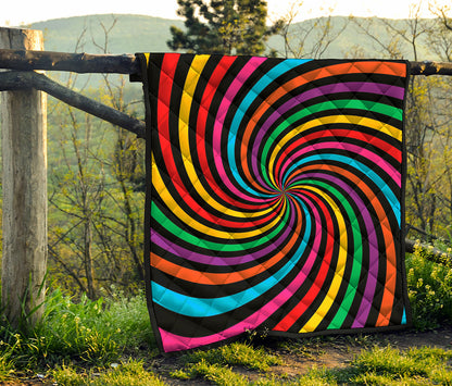 Rainbow Psychedelic Swirl Print Quilt