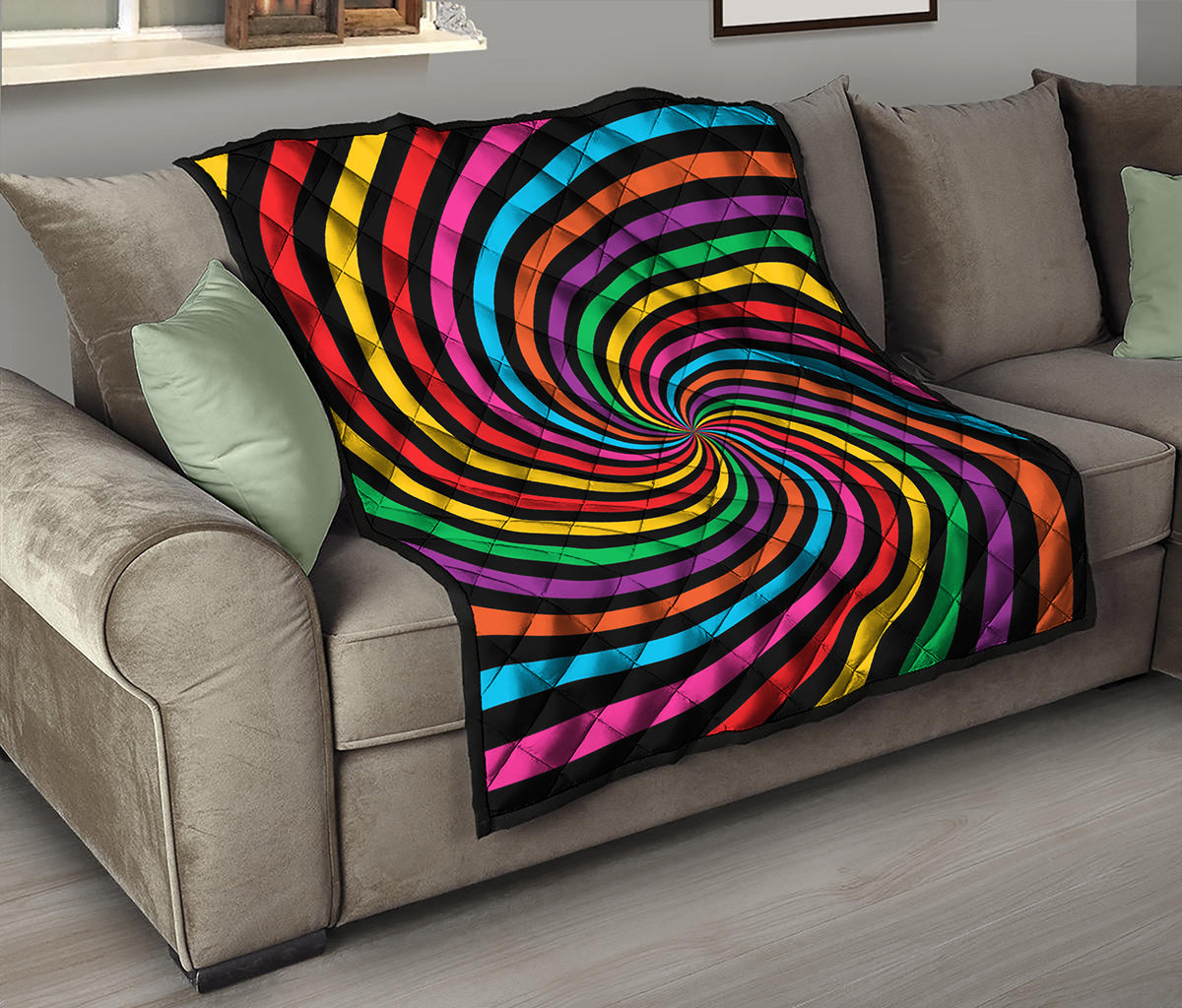 Rainbow Psychedelic Swirl Print Quilt