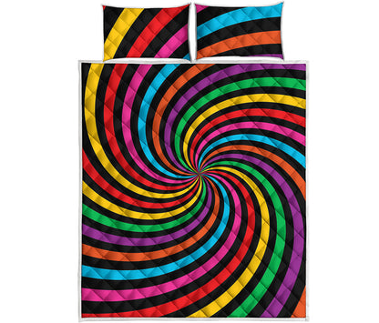Rainbow Psychedelic Swirl Print Quilt Bed Set