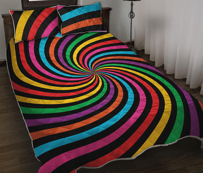 Rainbow Psychedelic Swirl Print Quilt Bed Set
