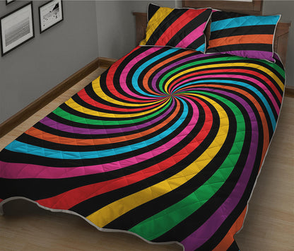 Rainbow Psychedelic Swirl Print Quilt Bed Set