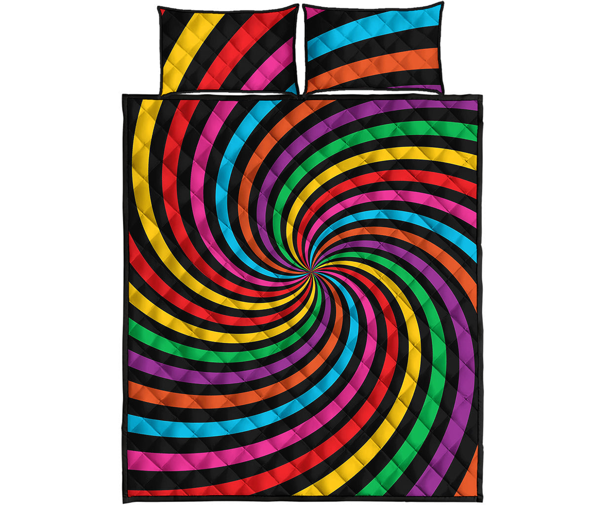 Rainbow Psychedelic Swirl Print Quilt Bed Set