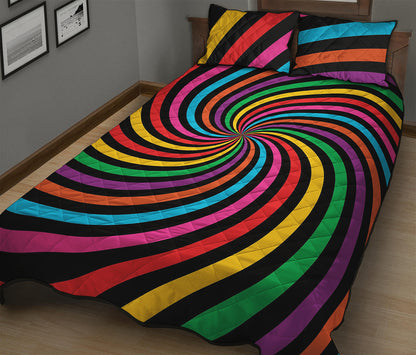 Rainbow Psychedelic Swirl Print Quilt Bed Set