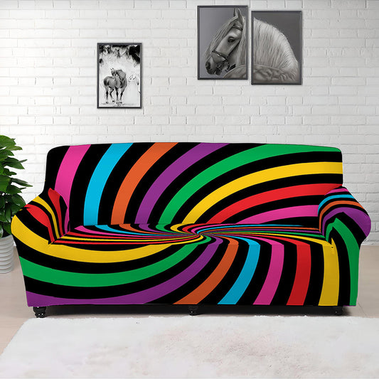 Rainbow Psychedelic Swirl Print Sofa Cover