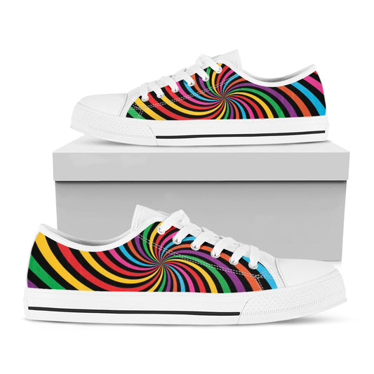 Rainbow Psychedelic Swirl Print White Low Top Shoes