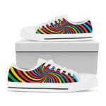 Rainbow Psychedelic Swirl Print White Low Top Shoes