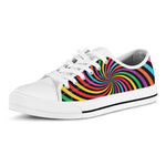 Rainbow Psychedelic Swirl Print White Low Top Shoes
