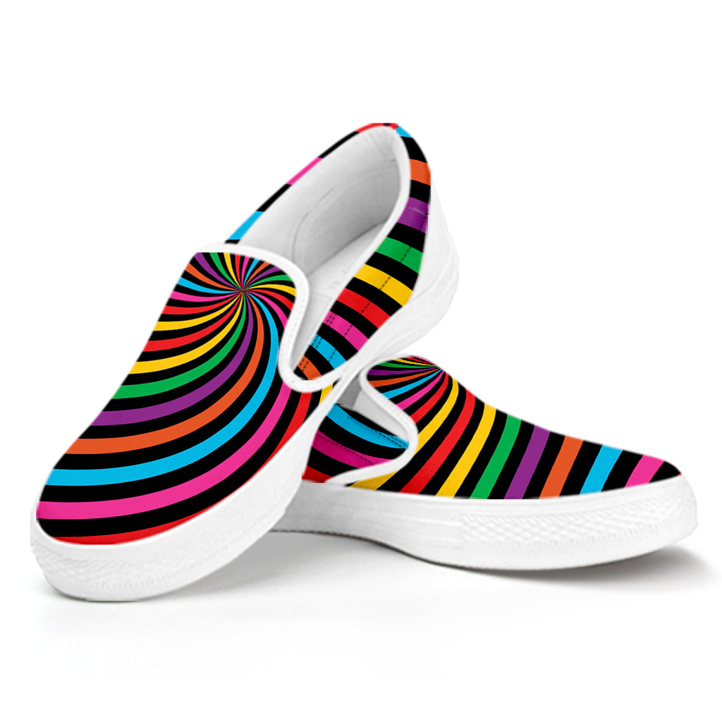 Rainbow Psychedelic Swirl Print White Slip On Shoes