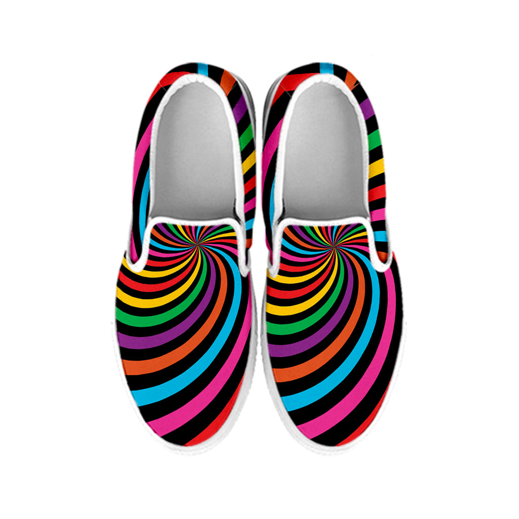 Rainbow Psychedelic Swirl Print White Slip On Shoes