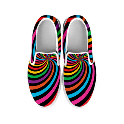 Rainbow Psychedelic Swirl Print White Slip On Shoes
