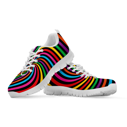 Rainbow Psychedelic Swirl Print White Sneakers