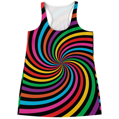 Rainbow Psychedelic Swirl Print Women's Racerback Tank Top