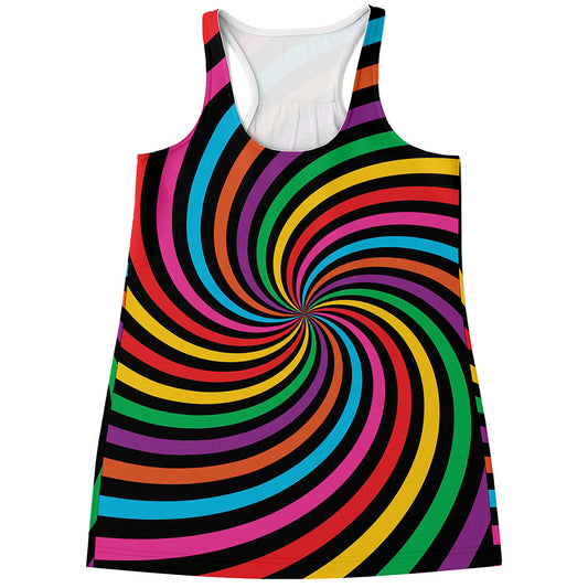 Rainbow Psychedelic Swirl Print Women's Racerback Tank Top