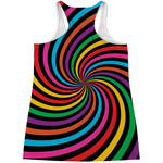 Rainbow Psychedelic Swirl Print Women's Racerback Tank Top