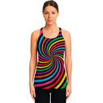 Rainbow Psychedelic Swirl Print Women's Racerback Tank Top