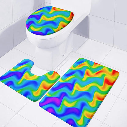 Rainbow Psychedelic Trippy Print 3 Piece Bath Mat Set