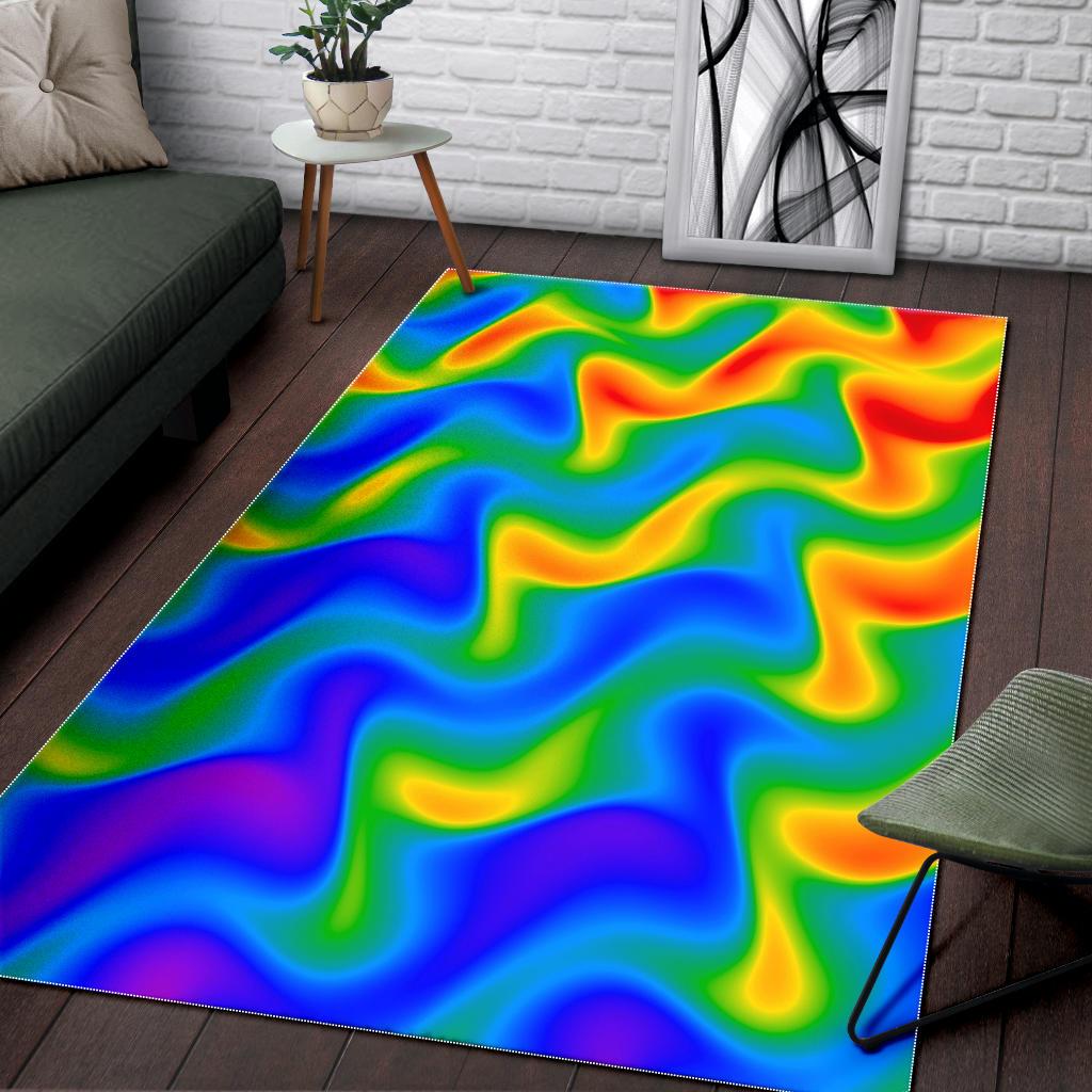 Rainbow Psychedelic Trippy Print Area Rug GearFrost