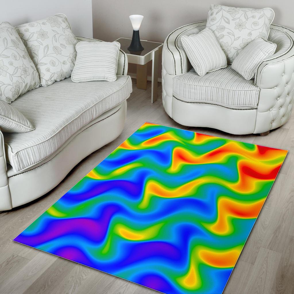 Rainbow Psychedelic Trippy Print Area Rug GearFrost