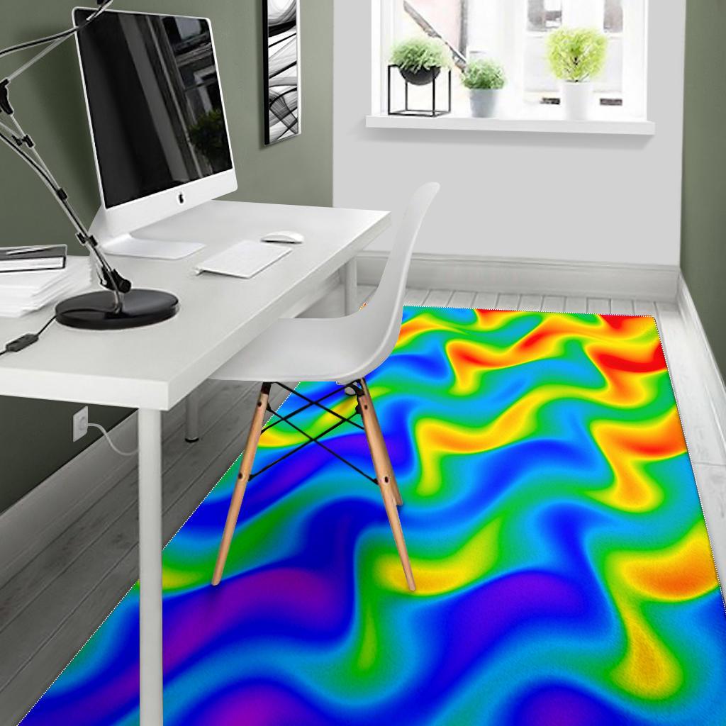 Rainbow Psychedelic Trippy Print Area Rug GearFrost