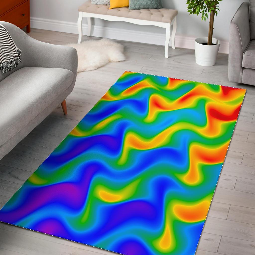 Rainbow Psychedelic Trippy Print Area Rug GearFrost