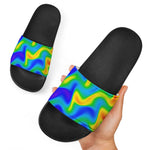 Rainbow Psychedelic Trippy Print Black Slide Sandals