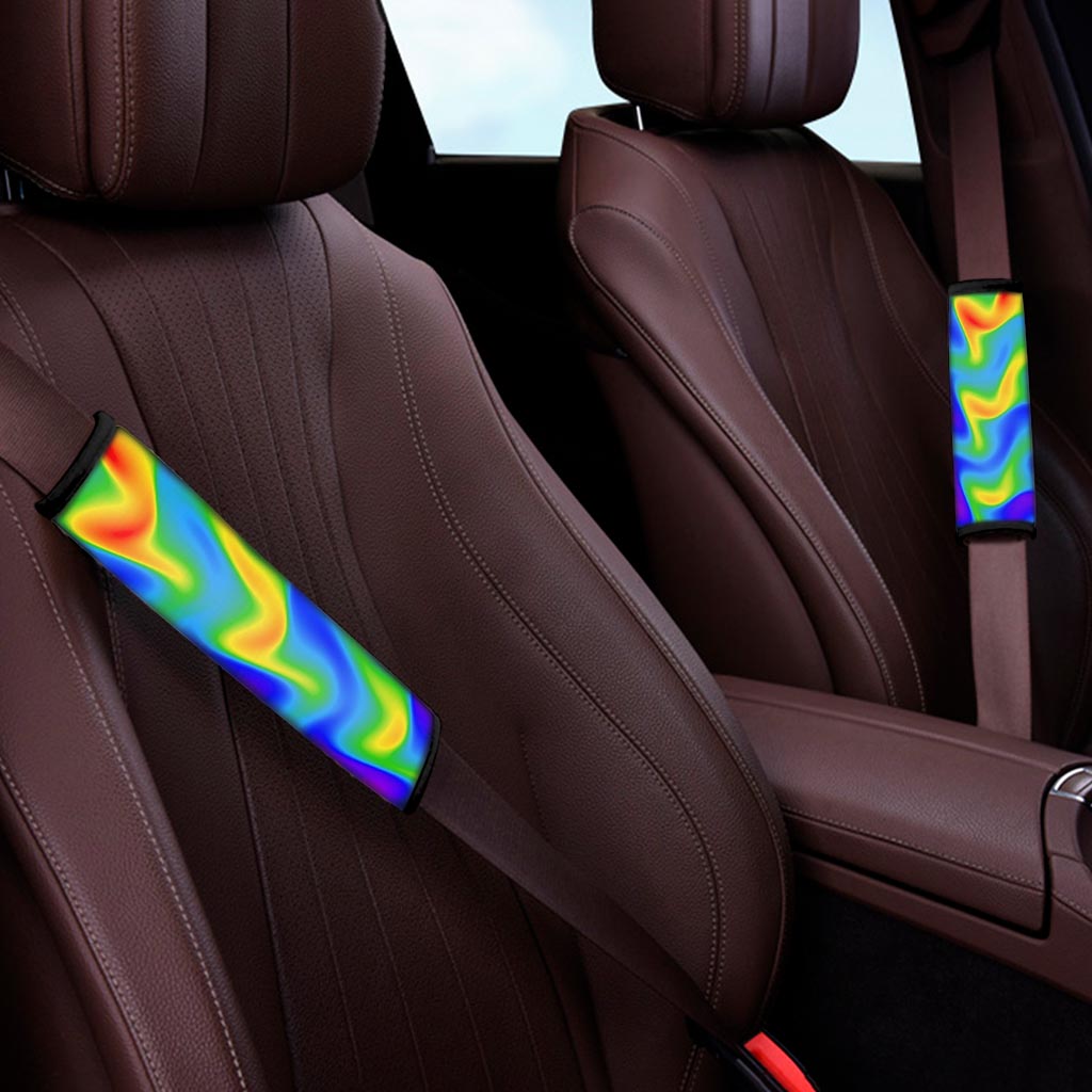 Rainbow Psychedelic Trippy Print Car Seat Belt Covers