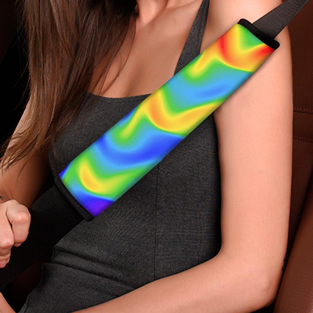Rainbow Psychedelic Trippy Print Car Seat Belt Covers