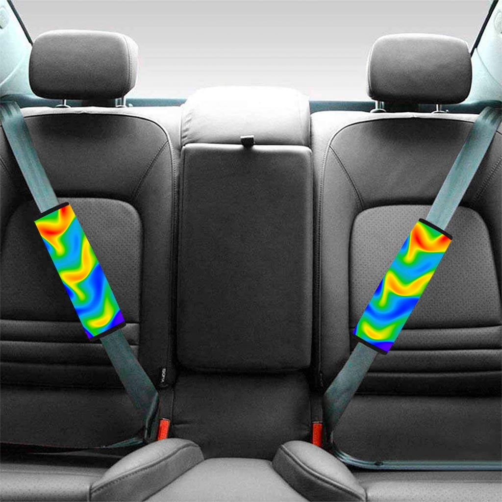Rainbow Psychedelic Trippy Print Car Seat Belt Covers