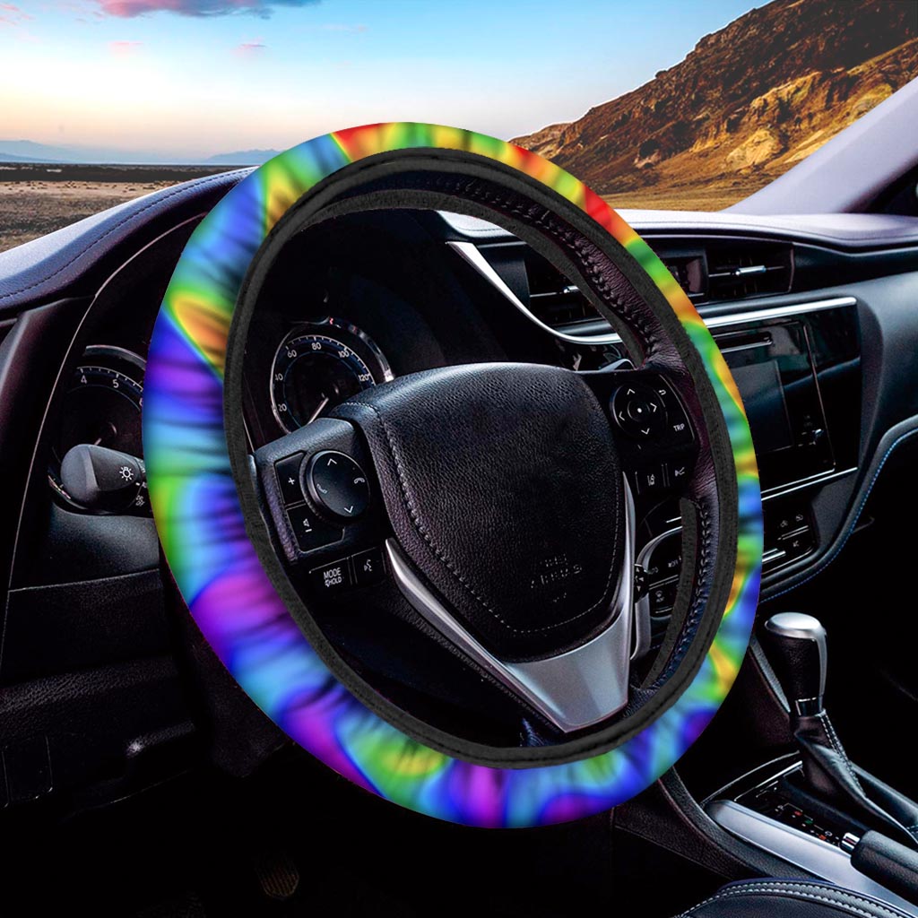 Rainbow Psychedelic Trippy Print Car Steering Wheel Cover