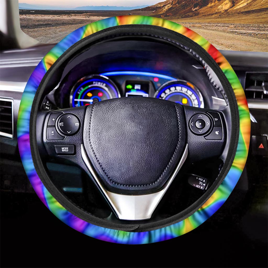 Rainbow Psychedelic Trippy Print Car Steering Wheel Cover