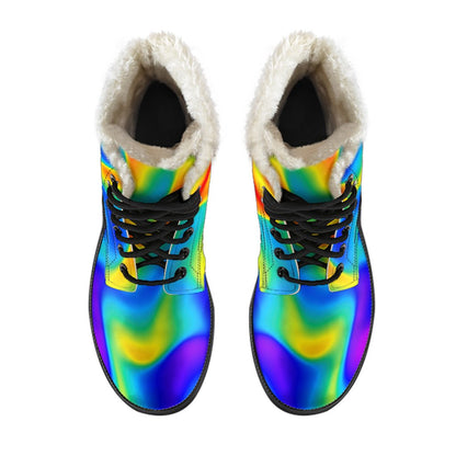 Rainbow Psychedelic Trippy Print Comfy Boots GearFrost