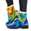 Rainbow Psychedelic Trippy Print Faux Fur Leather Boots