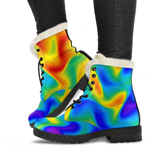 Rainbow Psychedelic Trippy Print Comfy Boots GearFrost