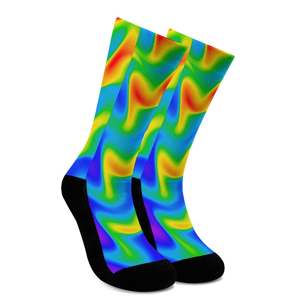 Rainbow Psychedelic Trippy Print Crew Socks