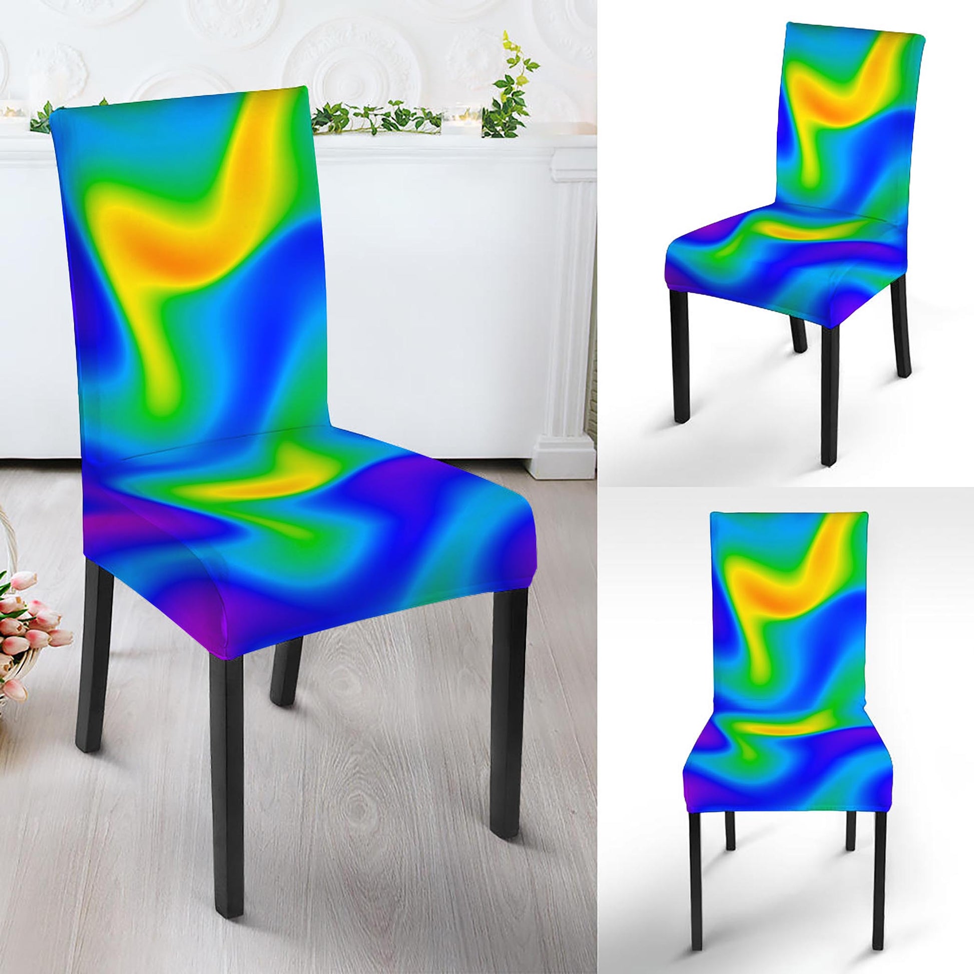 Rainbow Psychedelic Trippy Print Dining Chair Slipcover
