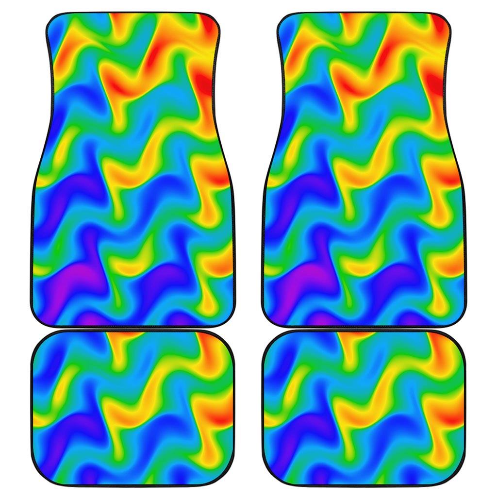 Rainbow Psychedelic Trippy Print Front and Back Car Floor Mats