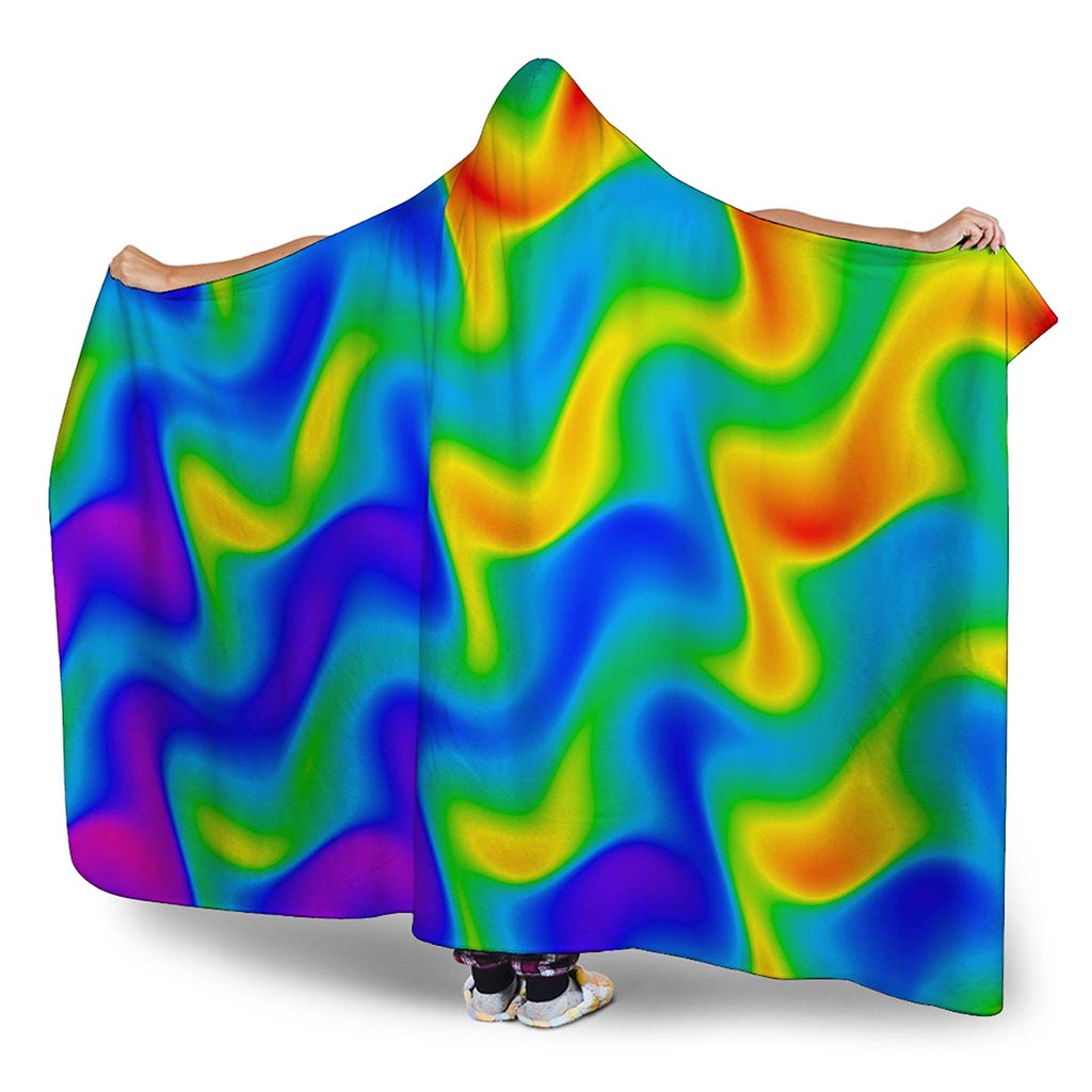 Rainbow Psychedelic Trippy Print Hooded Blanket