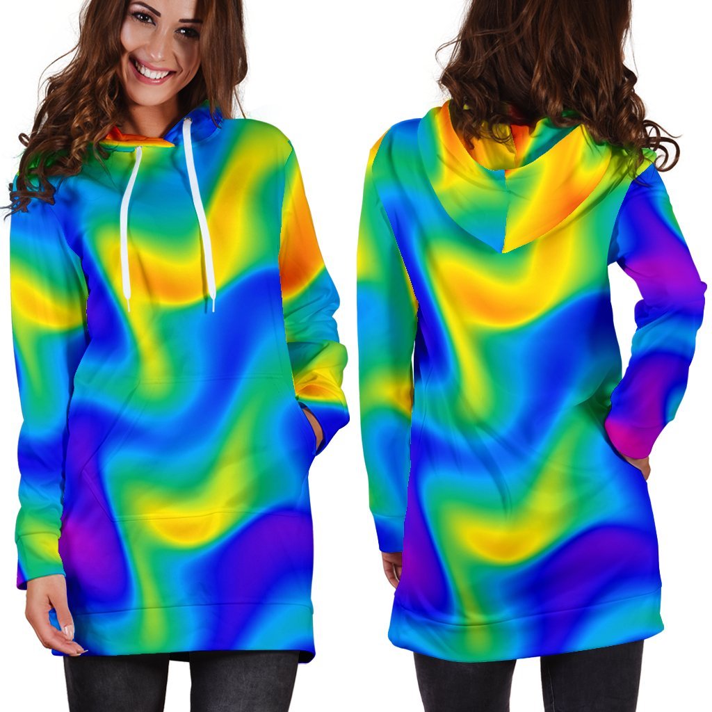 Rainbow Psychedelic Trippy Print Hoodie Dress GearFrost