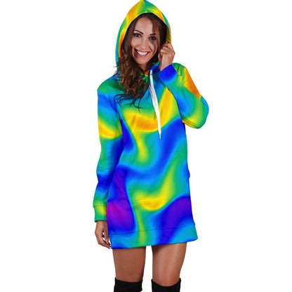 Rainbow Psychedelic Trippy Print Hoodie Dress GearFrost