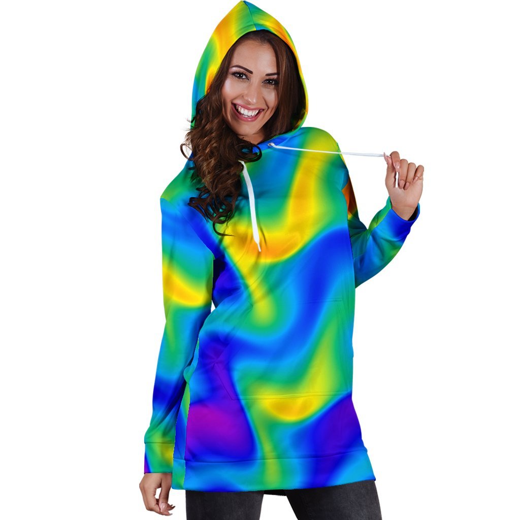 Rainbow Psychedelic Trippy Print Hoodie Dress GearFrost