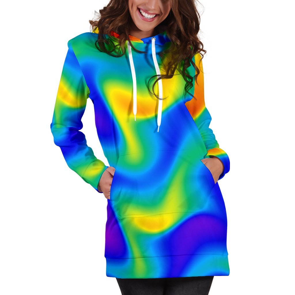 Rainbow Psychedelic Trippy Print Hoodie Dress GearFrost