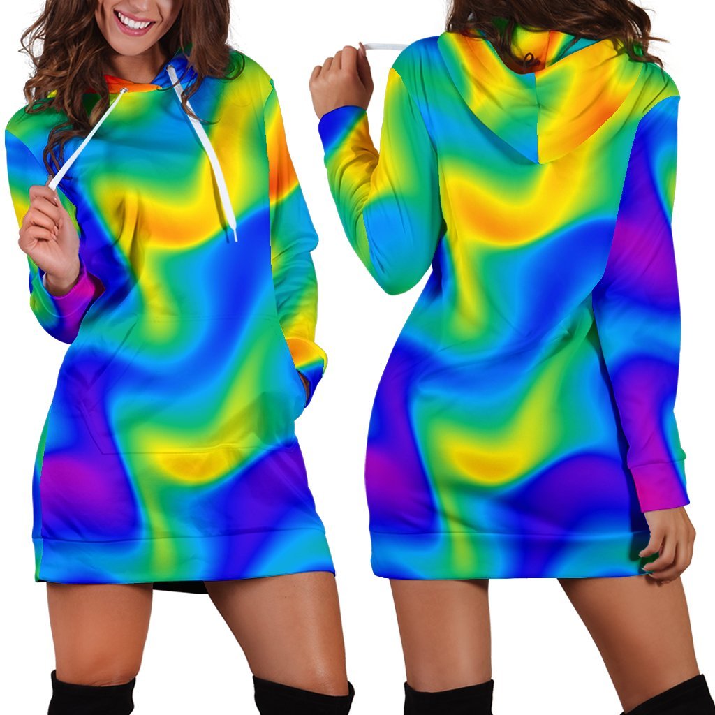 Rainbow Psychedelic Trippy Print Hoodie Dress GearFrost