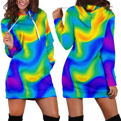 Rainbow Psychedelic Trippy Print Hoodie Dress GearFrost
