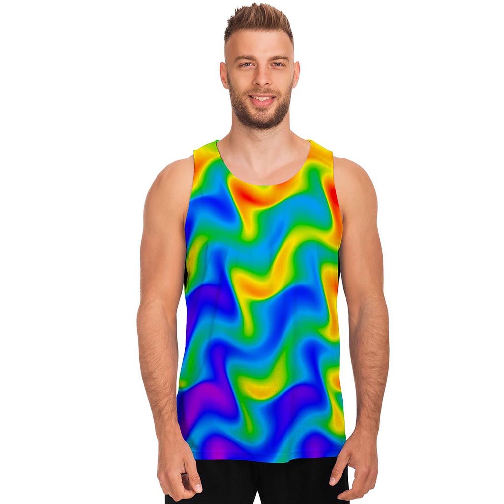 Rainbow Psychedelic Trippy Print Men's Tank Top